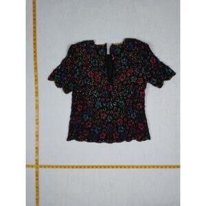 VTG Stenay 80s Sequin Beaded Blue Purple Flower Evening Wear 100% Silk Blouse